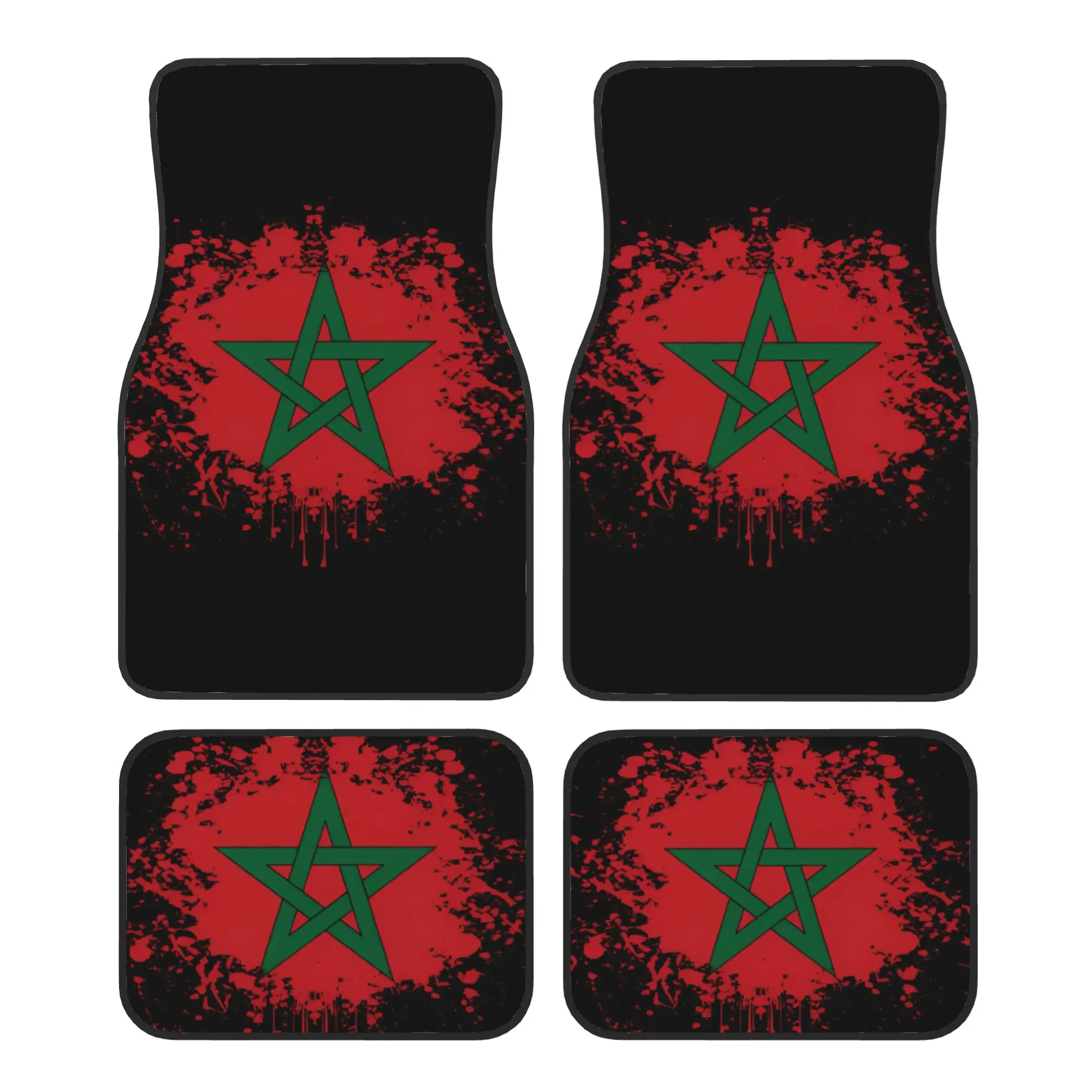 

Marokko Morocco Flag 4PCS Crystal Velvet Car Floor Mats Set Universal Front Rear Foot Mats Moroccan Car Floor Protection Mat