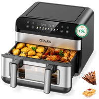 OYAJIA Dual Air Fryer 10L XXL, Single Double Basket with Divider & Easy View Windows, 8 Programs, Dishwasher Safe