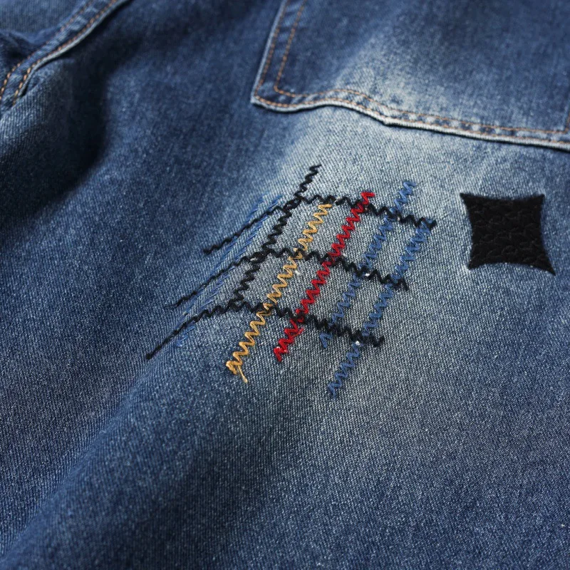 2024 New Washed Make Old Ripped Men's Jeans Embroidered Letters High Street Casual Pencil Pants Long Pants