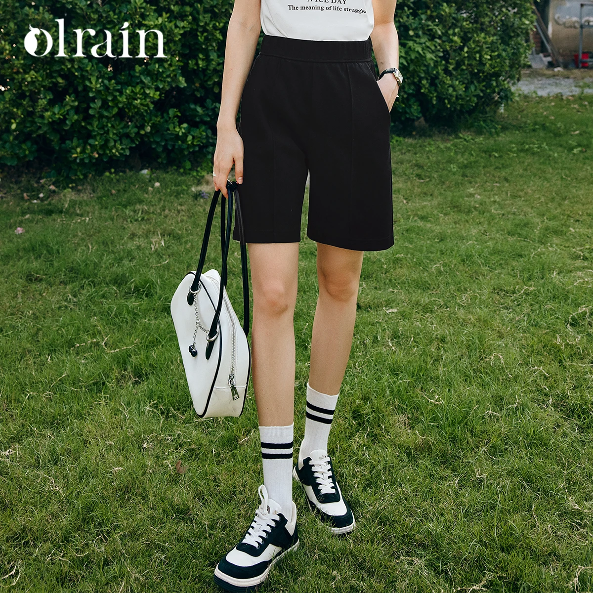 

OLrain Summer Black Casual Knitted Shorts Women's Elastic High Waist Straight Casual Sporty Short Pants Woman Clothes O23CK63035