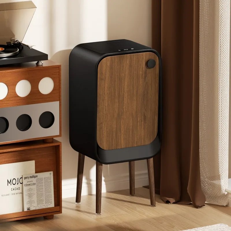 

Умное сенсорное мусорное ведро для дома, гостиной, кухни – стильное, вместительное, на высокой подставке, в стиле ретро, с текстурой под ореховое дерево