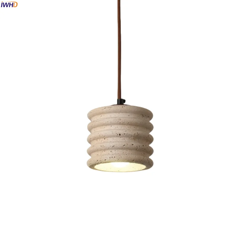 

IWHD Japanese Wabi Sabi LED Pendant Lamps Interior Lighting For Living Room Bedside Yellow Travertine Hanging Light Luminaire