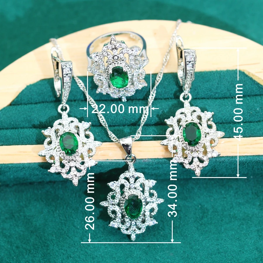 2024 New Green Zircon 925 Silver Jewelry Sets For Women Wedding Bracelet Earrings Necklace Pendant Ring Birthday Gifts