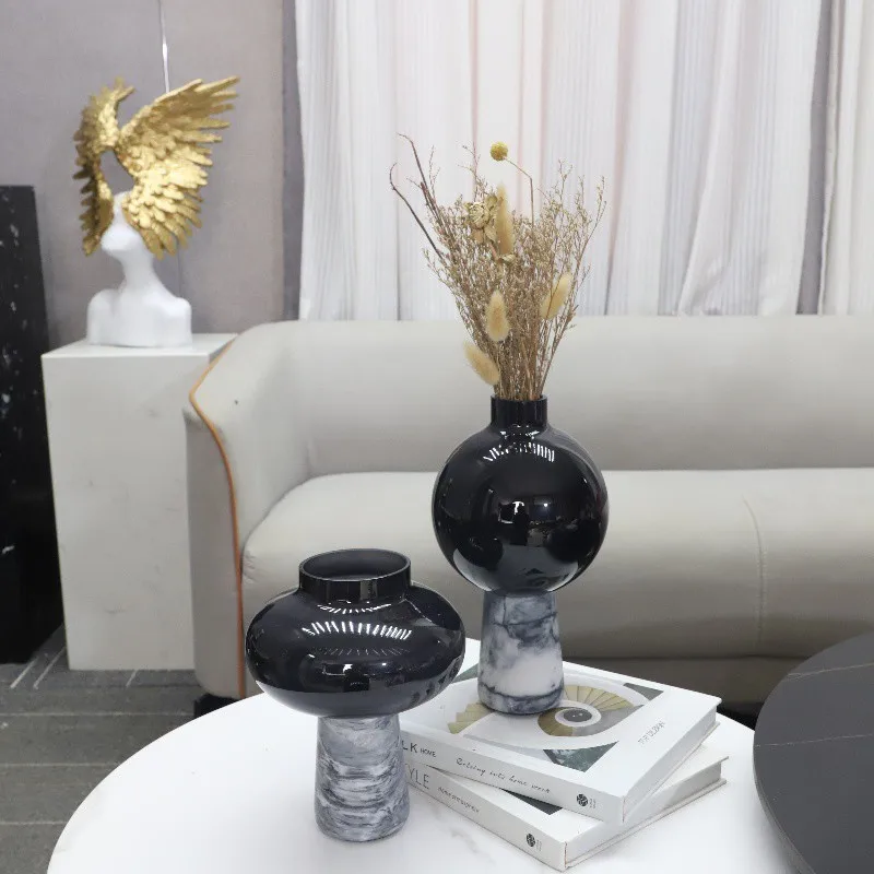 Marble Glass Vase Ornaments Hydroponic Vases Desktop Flower Arrangement Floral Organ Dried Flower Vase Decorative Vases Crafts