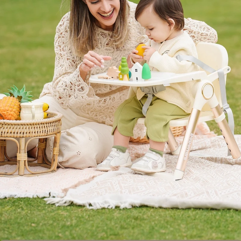Baby Toddler Dining Chair 4 Height Adjustable Foldable Portable Safe Antibacterial Material Lightweight No Assembly Required