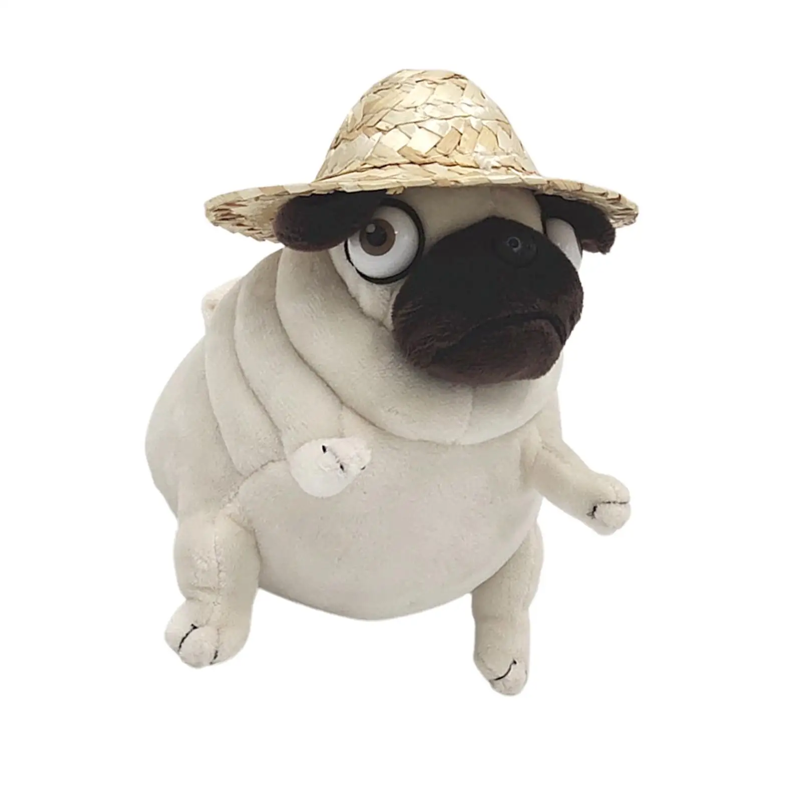 Funny Animated Stuffed Animal with Straw Hat Pug for Couch Home Children Toy