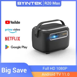 BYINTEK-Mini Projecteur Portable 3D R20 Max, DLP, Intelligent, 4K, WiFi, Android 11, LED, 1080P, pour Home Cinéma en Plein Air, avec Batterie