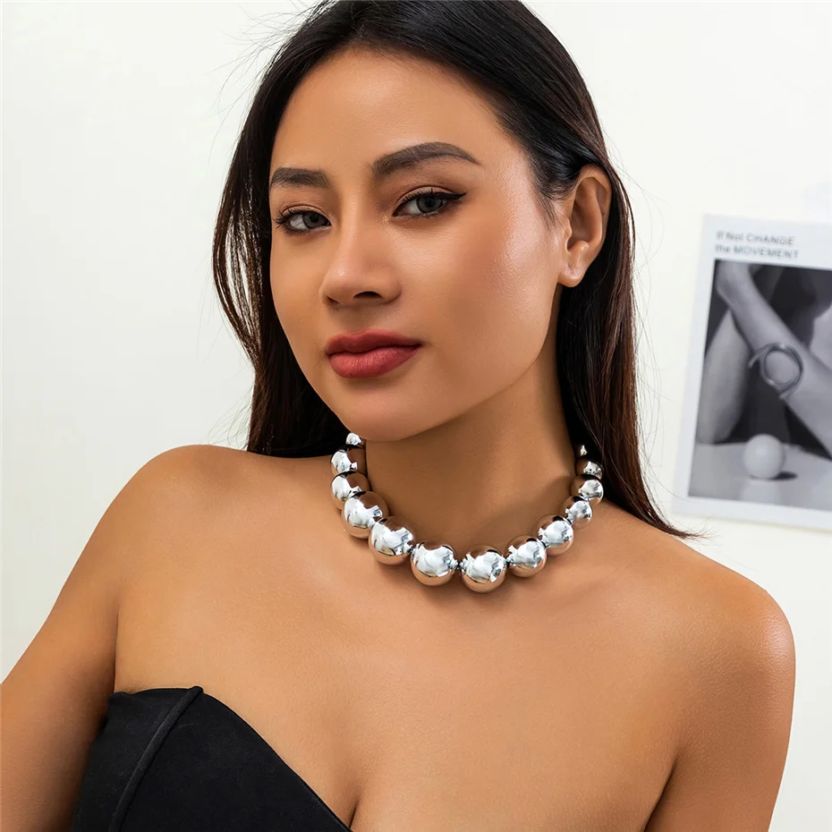 Übertriebene Goth Acryl CCB Big Ball Bead Kette Halskette für Frauen Punk Chunky Heavy Short Choker Grunge Schmuck Steampunk Männer – Detail 9