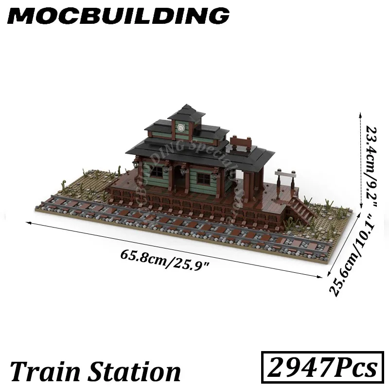 Train Station Model City Screet View Display MOC Building Blocks Bricks Construction Toys Gifts Christmas