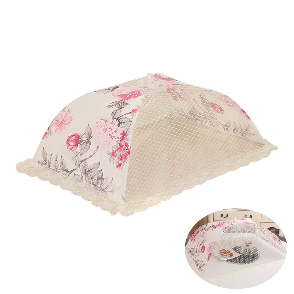 Lace Foldable Umbrella Food Cover Tent Protector Umbrella Screens to Keep Bugs and From Food at Home Picnics (Beige)