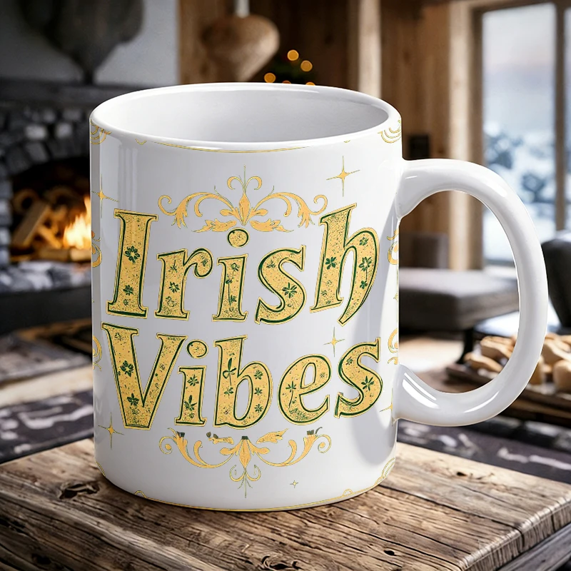 

Vintage 'Irish vibe' ceramic mug, coffee cup, milk cup, office tea cup, drinking cup, does not fade, gift for friends