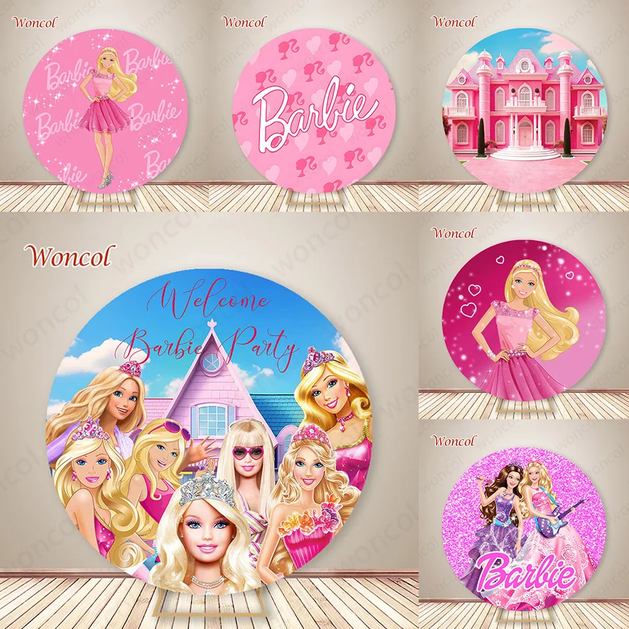 Barbie Round Backdrop Girls Birthday Baby Shower Backdrop Custom Barbie Round Cover Barbie Birthday Decorations Photography Prop