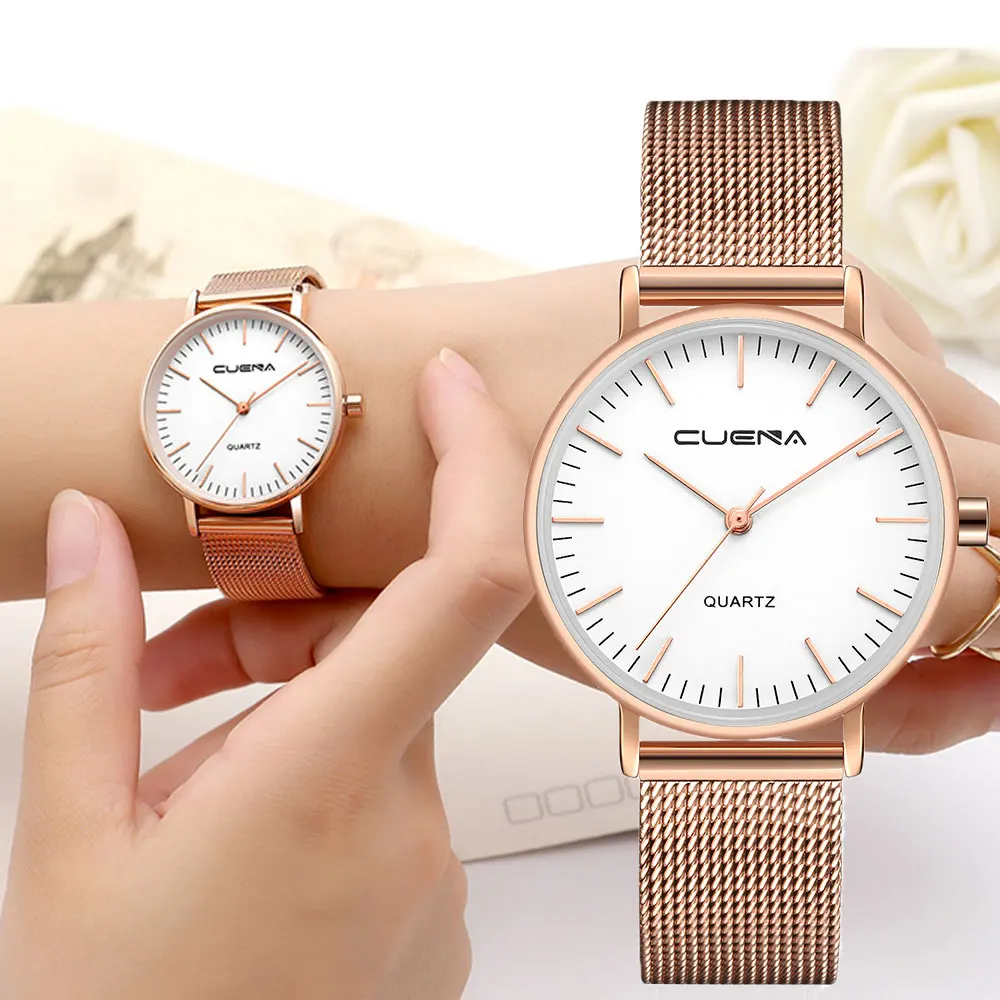 

CUENA Simple Watches Hot Sale Wristwatches Women brand Fashion Dress Ladies Bracelet Watch Rose Gold Clock Gifts relógio feminin