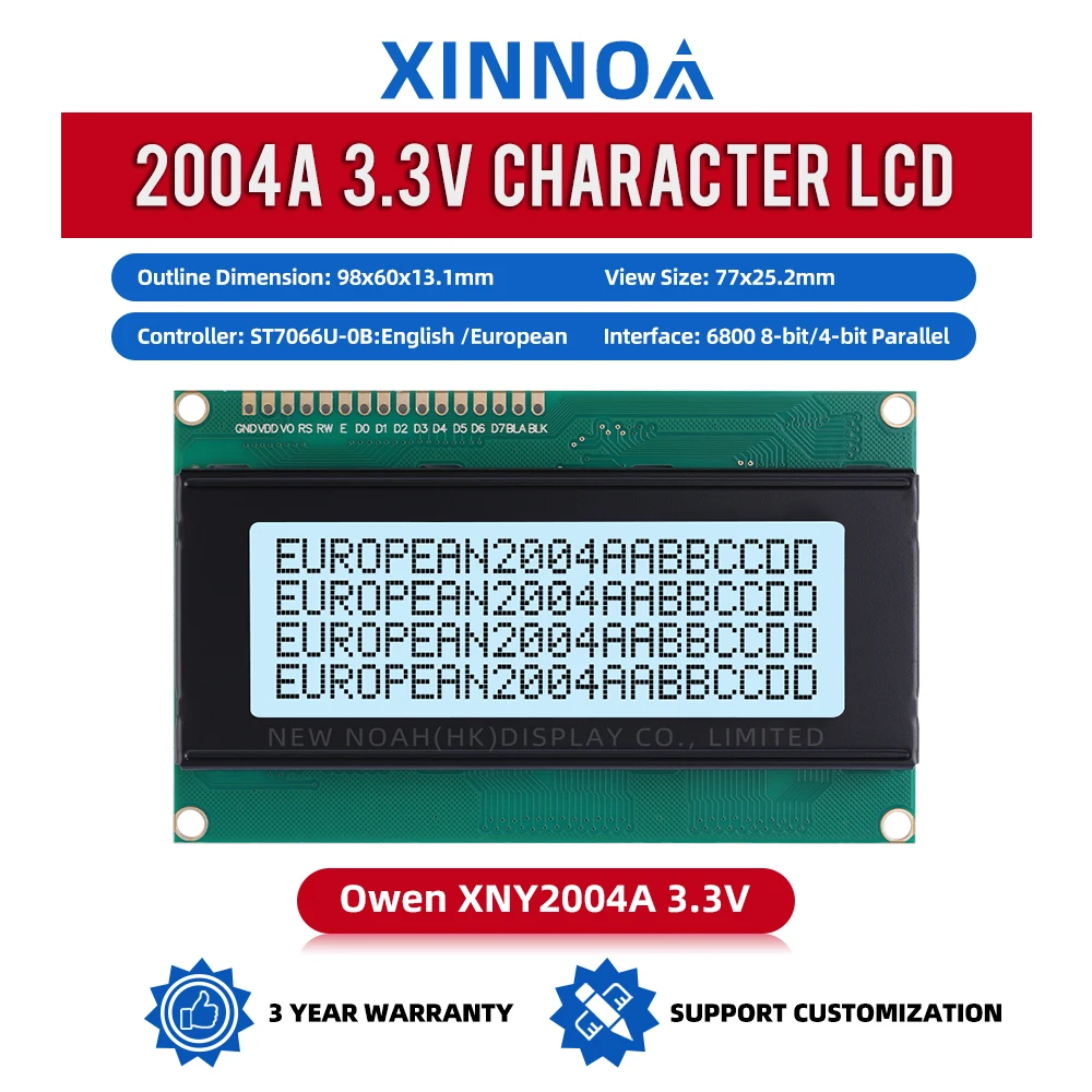 Европейская серая пленка с черными буквами 2004A 3,3 В, символьный ЖК-модуль 4*20 4X20 2004 ST7066U, оснащенный встроенной светодиодной подсветкой