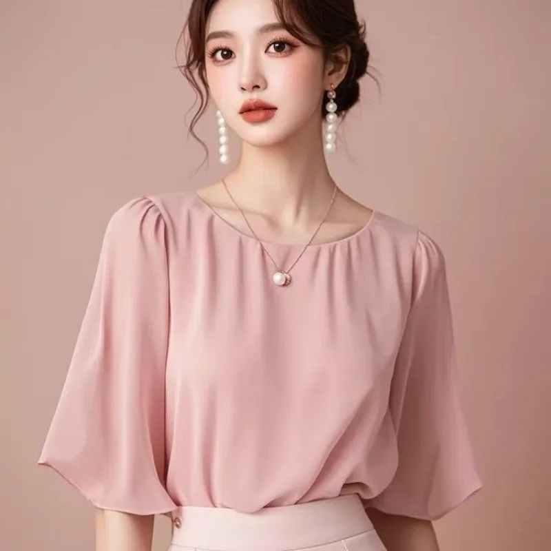 

Ele Pink ort Sve irt 2025 New Summer Faion Women's Special Sle Charming Fluffy Polyester Fiber 00% Top