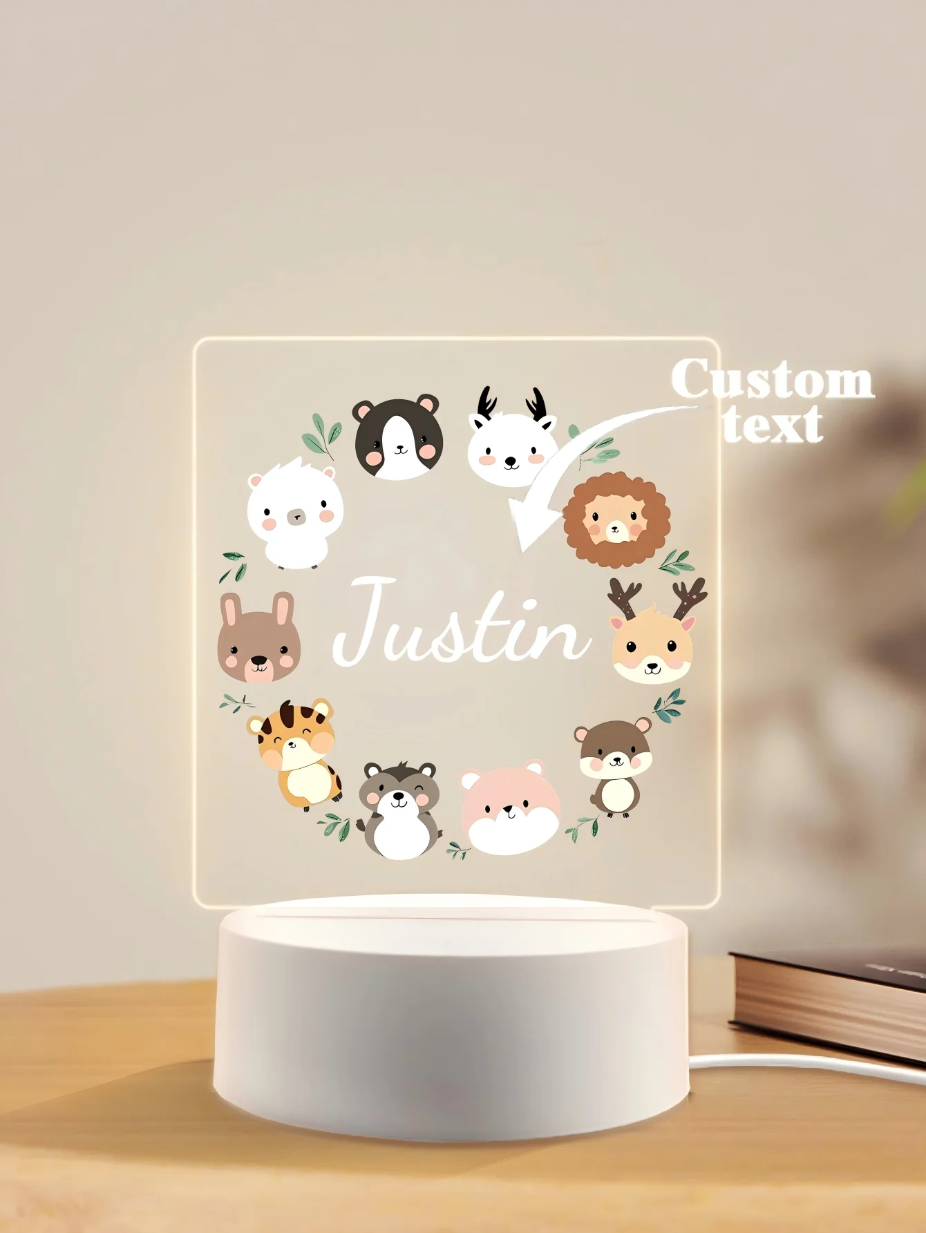 Personalized Children Animal Night Light Custom Name Acrylic Lamp Baby Kids Bedroom Decoration Neonate Birthday Christmas Gift