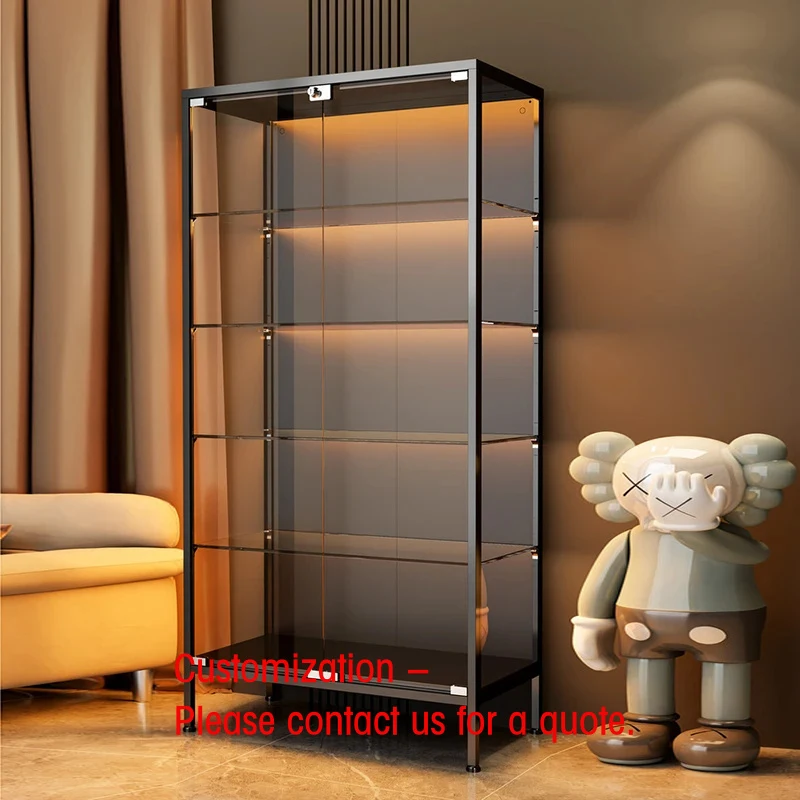 

custom.Modern Transparent Glass Floor-Standing Display Cabinet with Light Figurines Toy Models Storage-Living Room Home