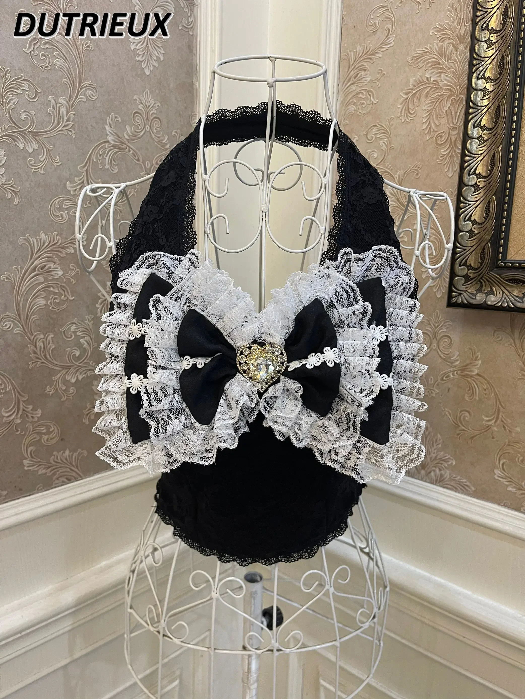 

Chest Pad Suspender Vest Pure Desire Bow Love Diamond Lace Edge Slim Fit Women's Camisoles Navel Hanging Neck Short Tops with