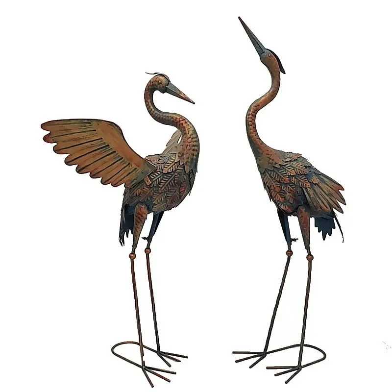 

Crafts Home Decoration Wrought Iron Metal Outdoor Garden Bronze Crane Floor Ornament