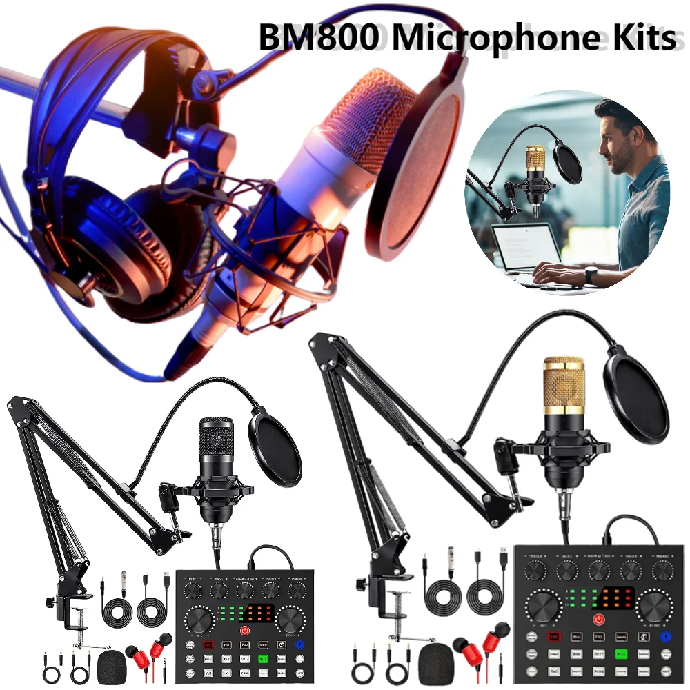 BM800 V8 Sound Card Set Professional Audio Condenser Mic Studio Singing Microphone for Karaoke Podcast Recording Live Streaming