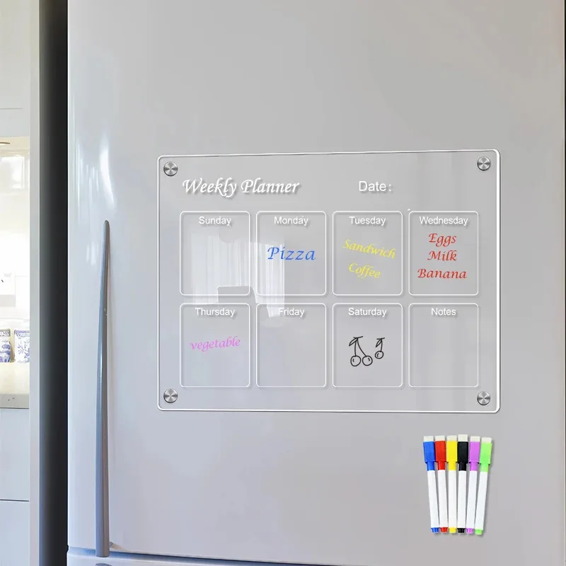A4 واضح الاكريليك مغناطيس الثلاجة التقويم الشهري الأسبوعي مخطط شفافة الثلاجة المغناطيسي شخصية ملصق ديكو
