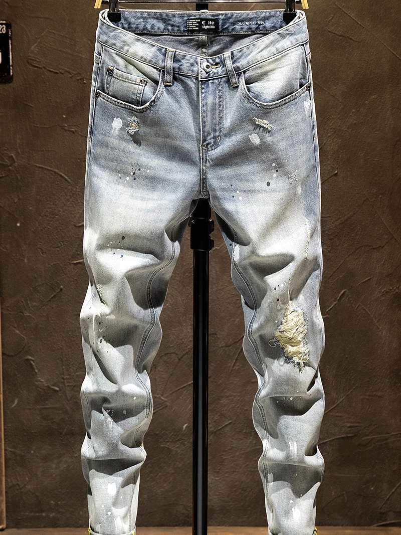 

Мужские джинсы скинни премиум-класса для повседневной носки, рваные, из эластичного хлопка, со средней посадкой, молодежные, износостойкие