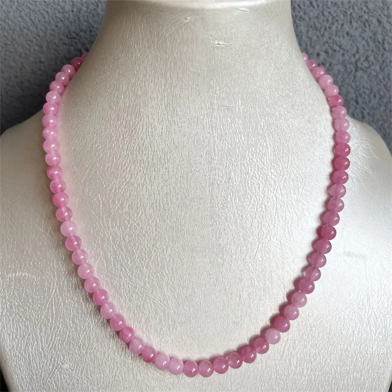 6MM Peach Pink Jade Necklace Power Natural Stone Jewelry Health Care Gemstone Protection Healing Yoga