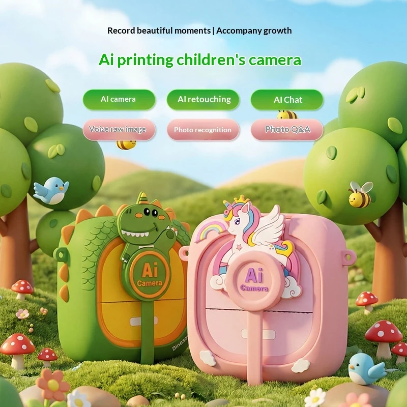 Smart AI Interactive Instant Camera, Color Printing Instant Photo Learning Device for Children