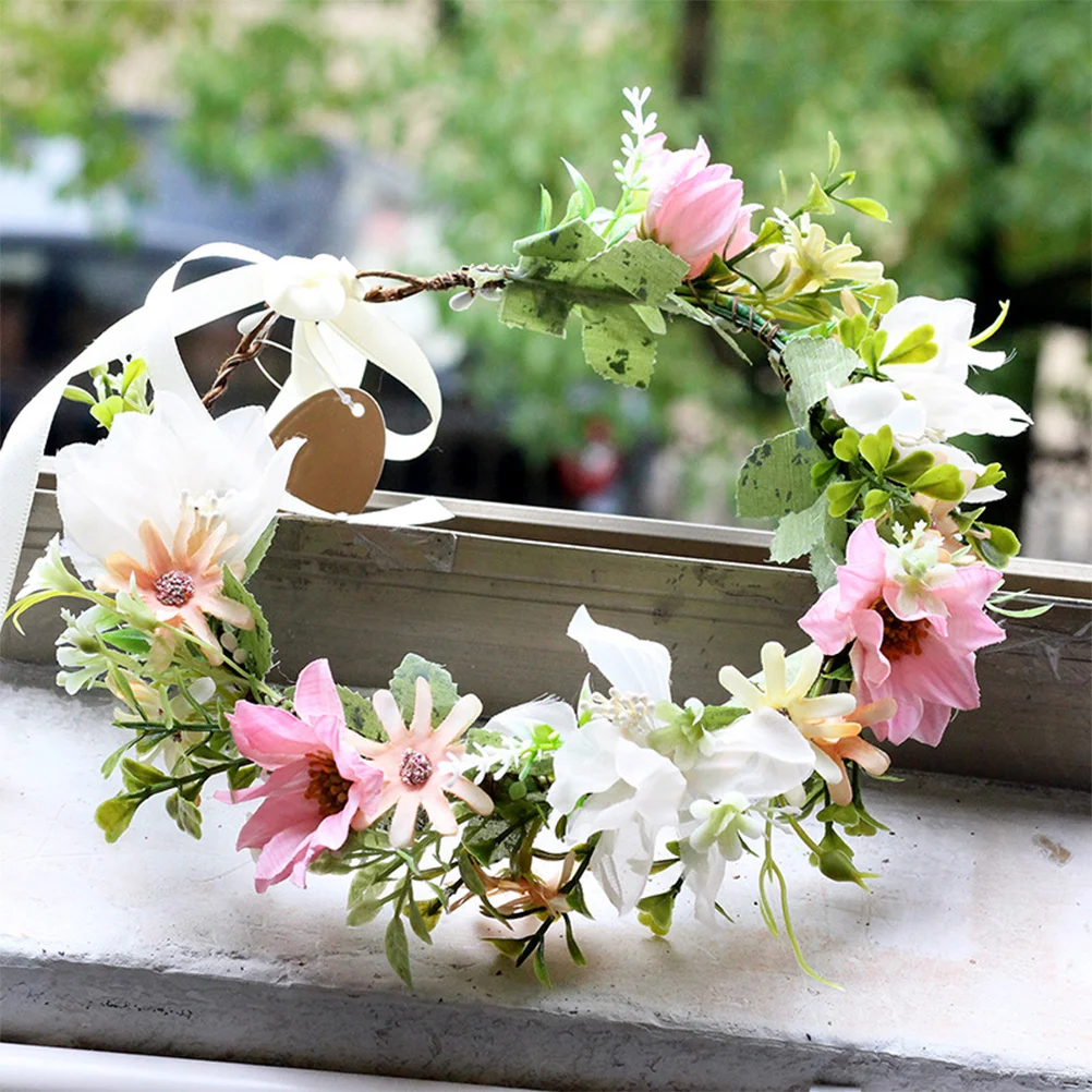 

Silk Flower Crown Adjustable Daisy Bride Headband Wedding Floral Headpiece Charming Bridal Hair Accessory Flower Headband