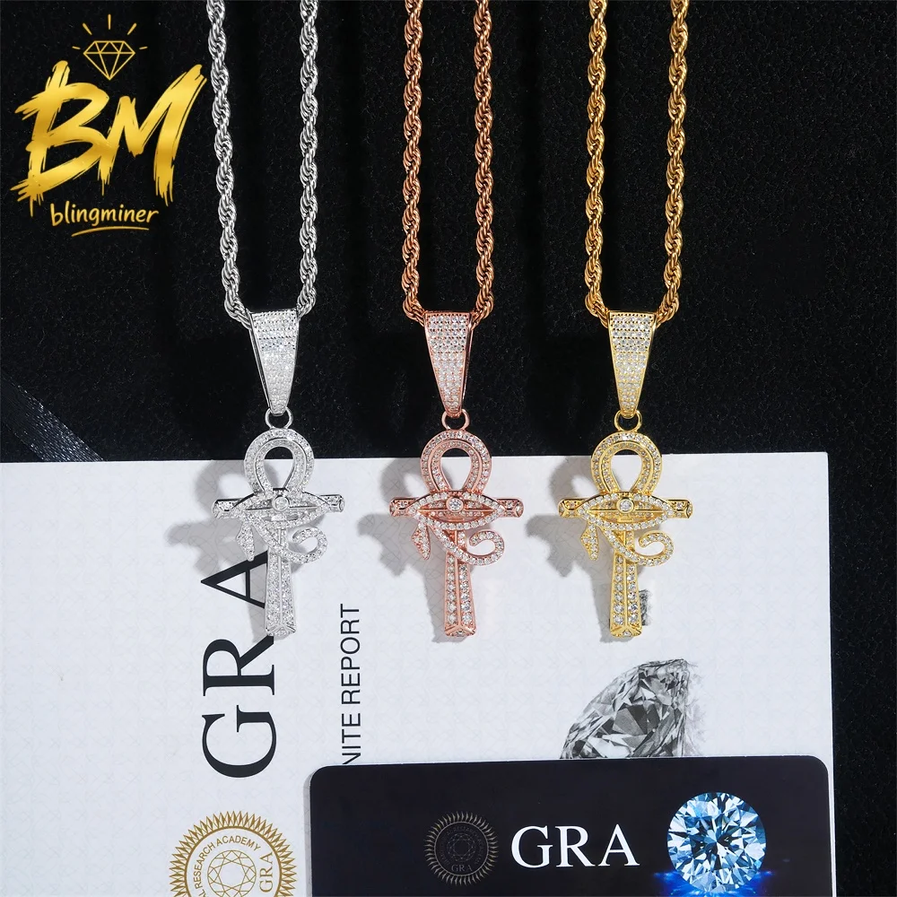 Blingminer S925 Silver Fine Cross VVS Moissanite Pendant For Men Women  Pendants Jewelry Pass Diamonds Tester GRA Free Shipping