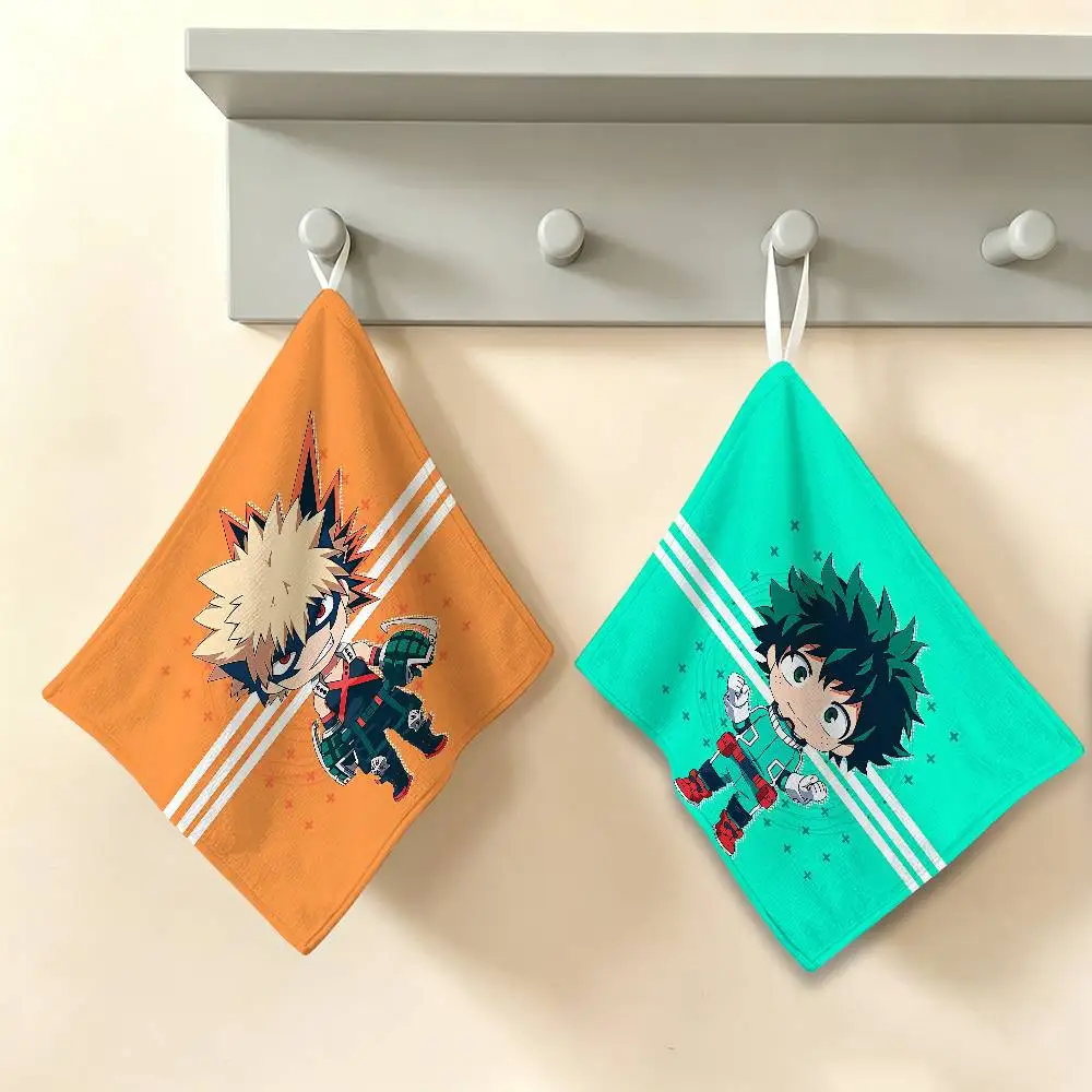Anime M-My H-Hero A-Academia Polyester Cotton Hand Wiping Towel, Hanging Towel, Quick Dry for Kitchen Bathroom Daily Supplies