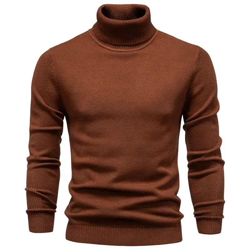 Men's Casual Solid Color Turtleneck Sweater Fall Winter Soft Stretch Knit Long Sleeve Pullover Classic Versatile Sweaters Tops