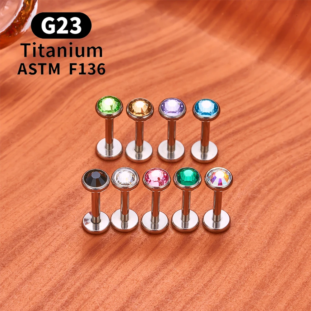ASTM F136 Titanium Labret Lip Stud Ring 16G Crystal Internal Thread FlatBack Cartilage Earring Ear Tragus Helix Piercing Jewelry - view 5