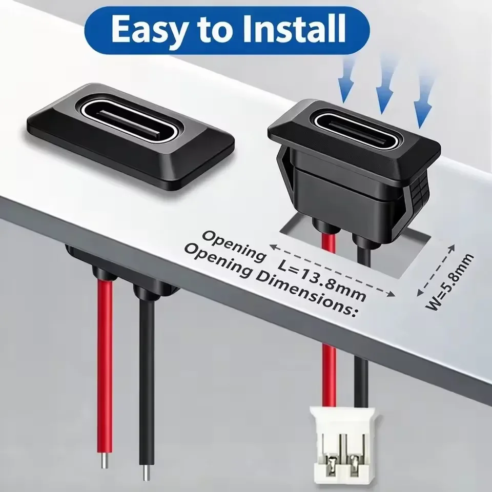 2P Type-C Female 2Pin USB Connector Type-C Waterproof with Female Socket Fast Charging Jack Charging Port USB-C Charger Plug - view 5