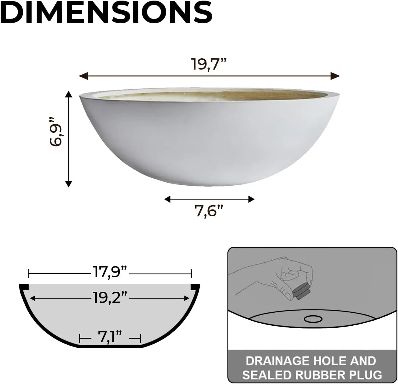 Indoor Use for Succulent and Lotus, Fiberstone Planter, White, Smooth Finishes, Weather Resistant