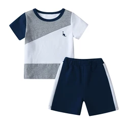 Casual Toddler Baby Boy Summer Clothes Set New Patchwork Short Sleeve O-neck T-shirt with Dinosaur Pattern + Shorts Kids Outfits