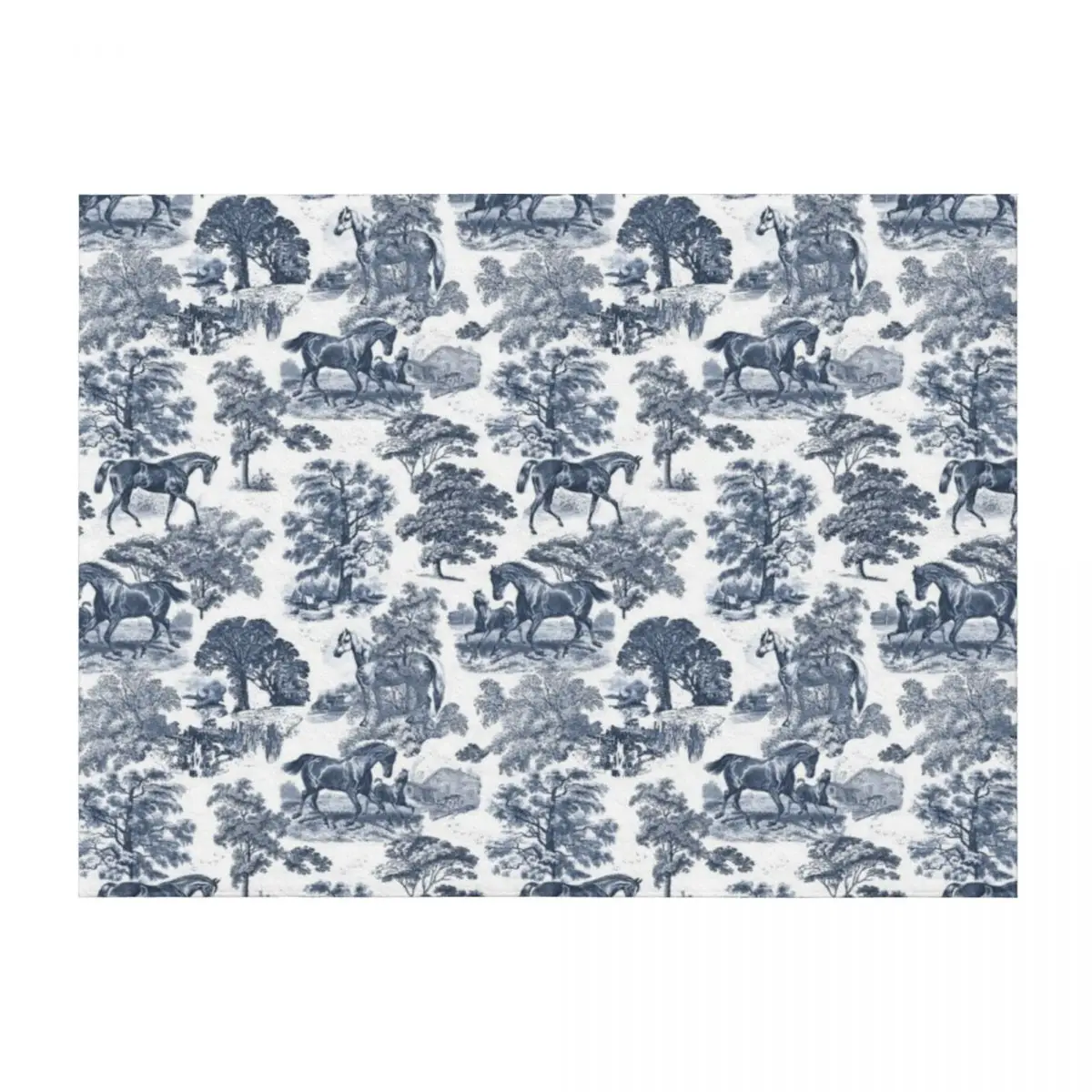 

Elegant Vintage Rustic Blue Toile Horses Pattern Throw Blanket Baby Bed Fashionable Decorative Beds Shaggy Blankets