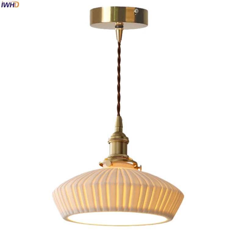 

IWHD Nordic Modern LED Pendant Lights Kitchen Island Living Room Bedside House Copper Ceramic Hanging Lamp Lighting Luminaire