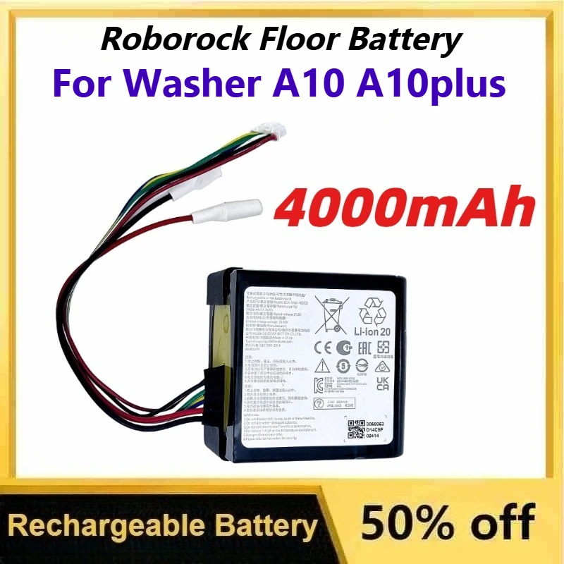 Large Capacity 4000mAh Roborock Floor Lithium-ion Battery for Washer A10/A10plus Model Accessories Rechargeable Batteries