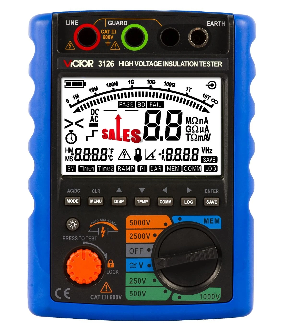 VICTOR 3126 5000V probador de resistencia de aislamiento Digital de alto voltaje rango automático 9999 recuentos IP40 comunicación USB comando SCPI