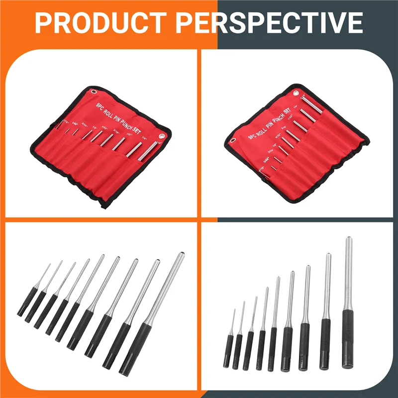 

PORK-9-Piece Set-Up Punch Round Punch Pieces Roll Pin Punch Set Tool Bolt Catch Roll Pin Punch Tool Kit