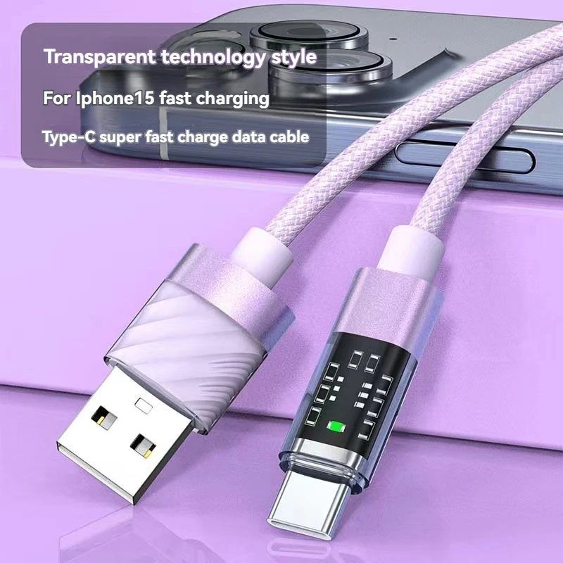100W 6A Super Fast Charge Type C Data Cable For Xiaomi Huawei Samsung Quick Charge semi transparent  Data Line