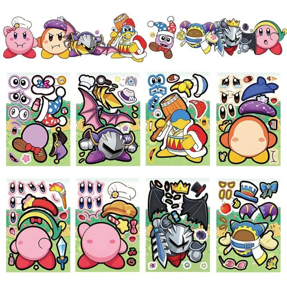 8 Sheets Kirby Collage Stickers, Creative Cartoon Decals, Kids Educational DIY Decor, Cute Gift