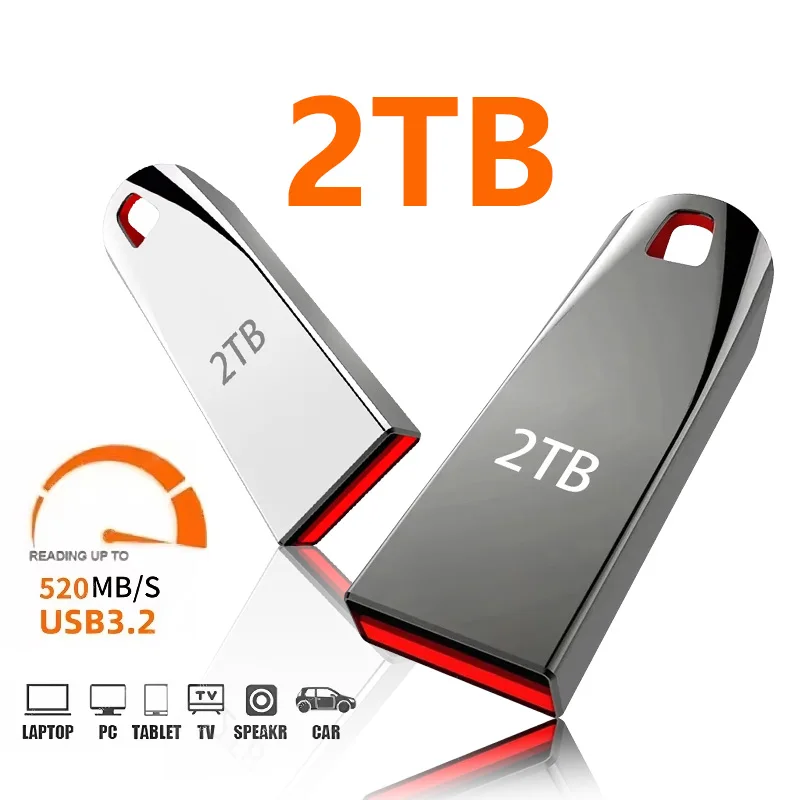 דיסק פלאש מתכתי במהירות גבוהה בנפח 2TB USB 3.0 ﻿ דיסק USB נייד עמיד למים בנפח 1TB, 512GB ו-256GB חדש לשנת 2025