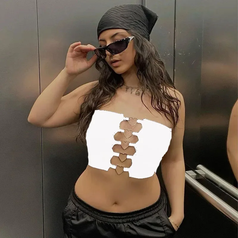 

Summer New Y2K 2025 Solid Color Pullover Sleeveless Openwork Crop Top Casual Heart-shaped Women's Top Vest plus size 3XS-10XL