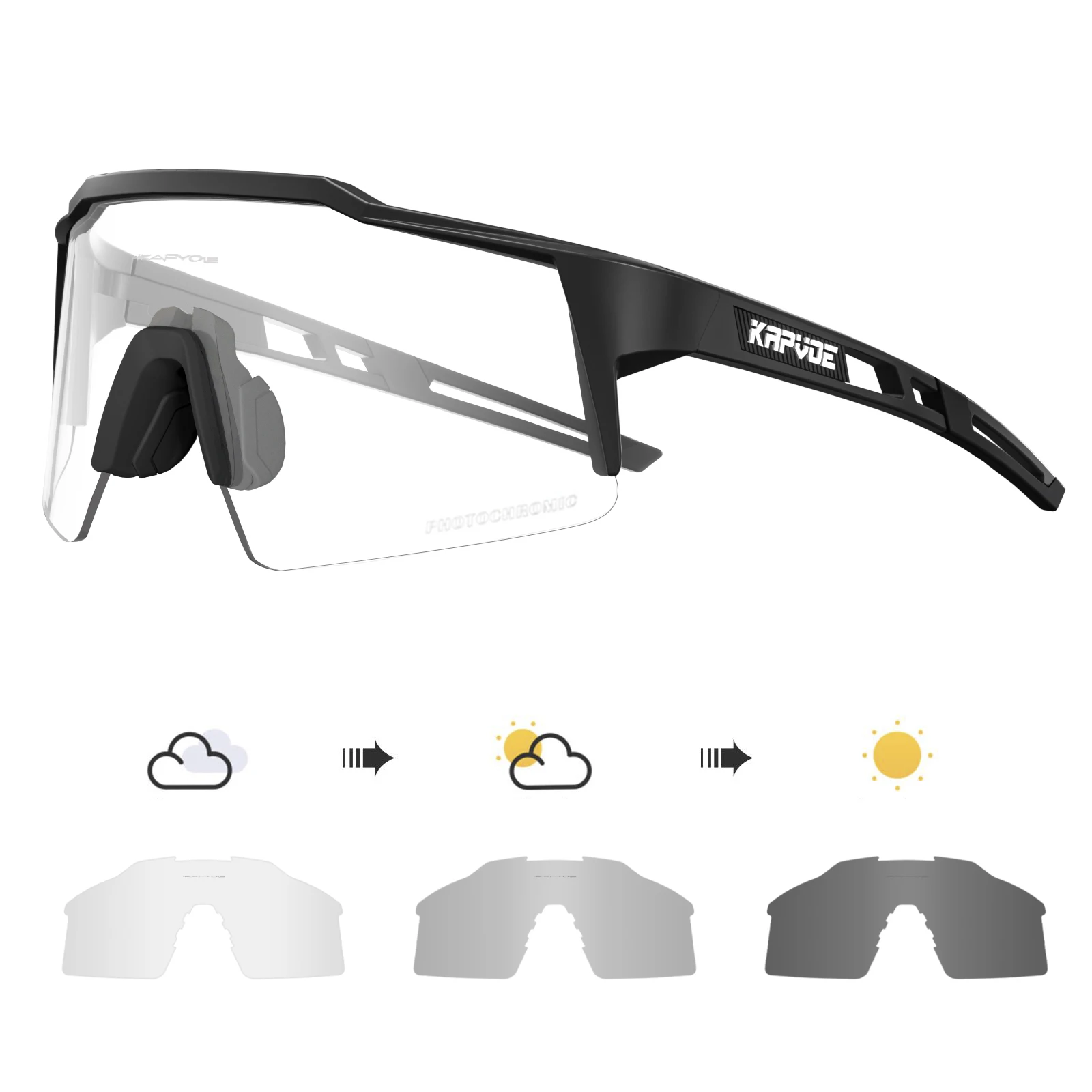 Kapvoe Photochromic Cycling Sunglasses for Men Women Bike Glasses Riding Driving UV400 Mountain Bicycle Goggles Eyewear Sports