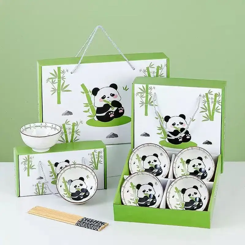 Underglazed Bowl - Big Luck Big Prosperity Ceramic Bowl & Chopsticks Set Tableware for Home Dining, Opening Ceremony Gift