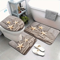 Open 3pcs/4pcs Wood Grain Background Rope Decorative Pattern Bathroom Mat Set Toilet Seat Ring U-shaped Foot Pad