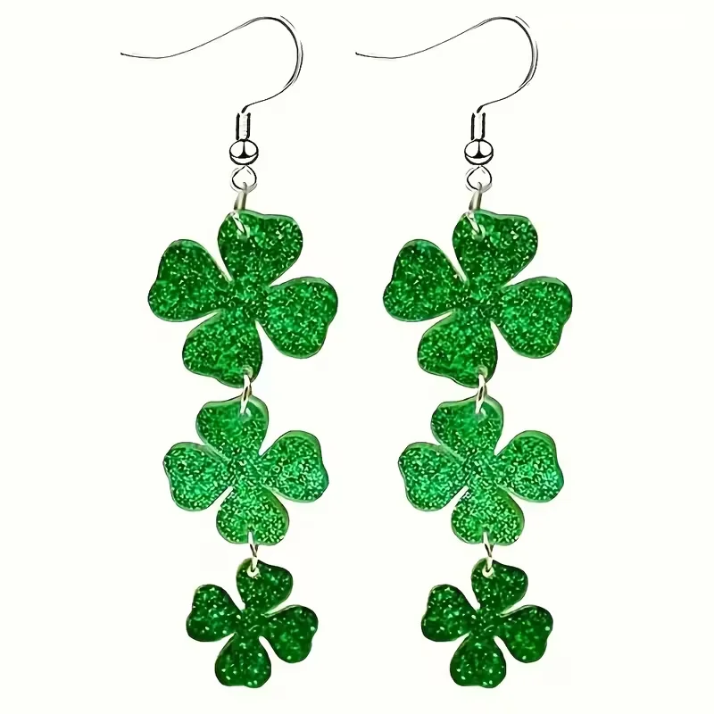 1 Pair Vintage Style St. Patrick's Day Lucky Clover Green Boot Irish Earrings Festive Daily Wear for All Seasons