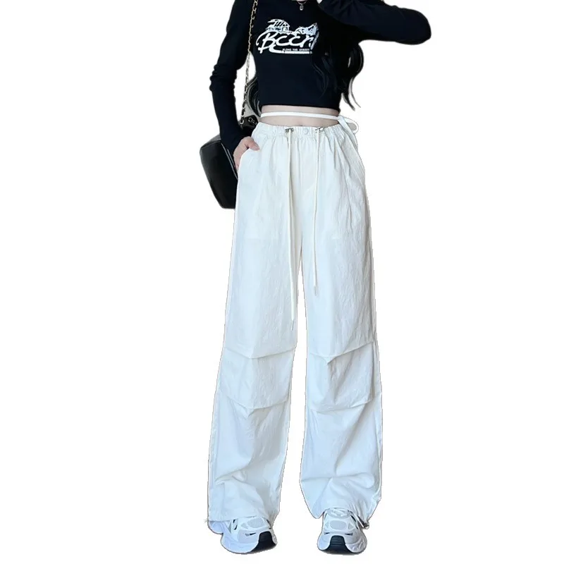 กางเกงขายาวทรงตรงเอวสูงสไตล์อเมริกันสำหรับผู้หญิง ผ้าบางเบา ใส่สบาย เหมาะสำหรับฤดูร้อน กิจกรรมกลางแจ้ง แห้งเร็ว สไตล์ลำลอง